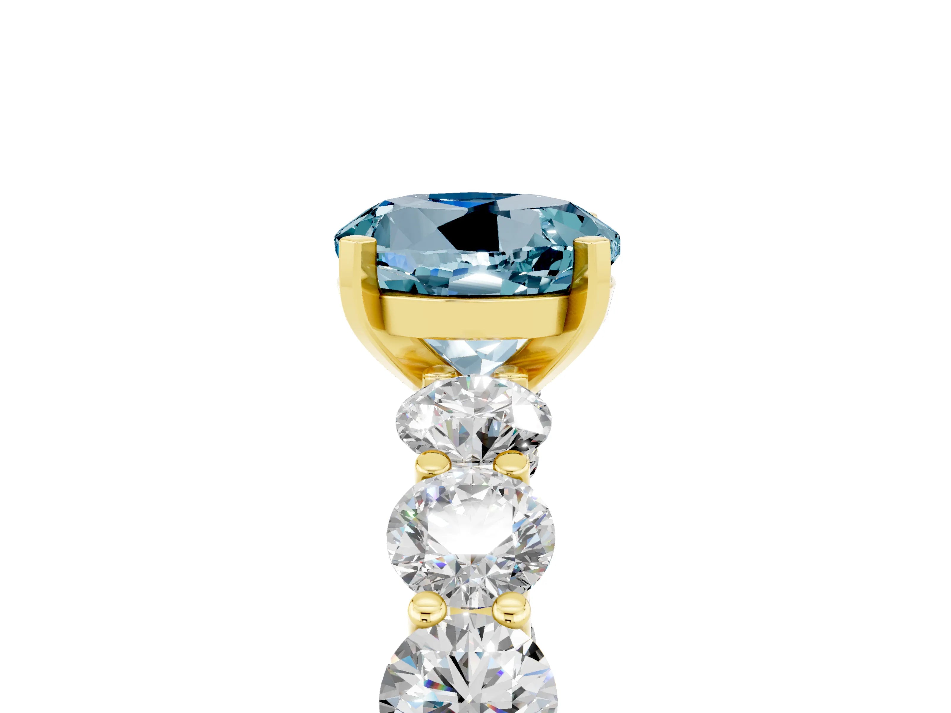 Yellow gold Round Cut Aquamarine Prong Setting with Side Stones on a Pave Band_5