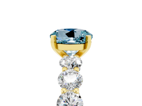Yellow gold Round Cut Aquamarine Prong Setting with Side Stones on a Pave Band_5