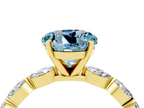 Yellow gold Round Cut Aquamarine Ring with Marquise Side Stones and Prong Setting_4