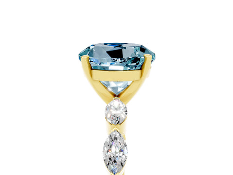 Yellow gold Round Cut Aquamarine Ring with Marquise Side Stones and Prong Setting_5