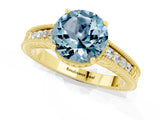 Yellow gold Round Cut Aquamarine Ring with Milgrain Pavé Band and Four-Prong Setting_13