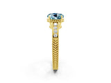 Yellow gold Round Cut Aquamarine Ring with Milgrain Pavé Band and Four-Prong Setting_14