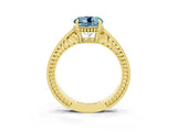 Yellow gold Round Cut Aquamarine Ring with Milgrain Pavé Band and Four-Prong Setting_15