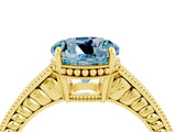 Yellow gold Round Cut Aquamarine Ring with Milgrain Pavé Band and Four-Prong Setting_16