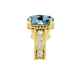 Yellow gold Round Cut Aquamarine Ring with Milgrain Pavé Band and Four-Prong Setting_17
