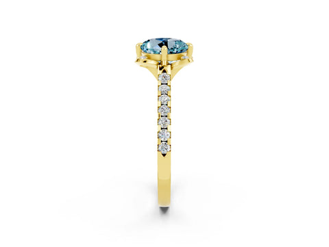 Yellow gold Round Cut Aquamarine Ring with Pavé Band and Floral Prong Setting_2