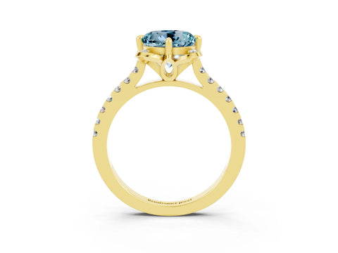 Yellow gold Round Cut Aquamarine Ring with Pavé Band and Floral Prong Setting_3