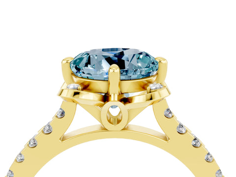 Yellow gold Round Cut Aquamarine Ring with Pavé Band and Floral Prong Setting_4