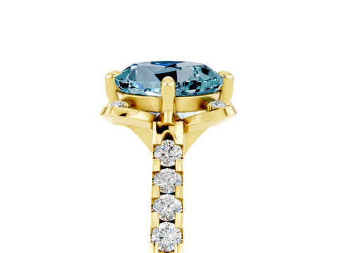 Yellow gold Round Cut Aquamarine Ring with Pavé Band and Floral Prong Setting_5