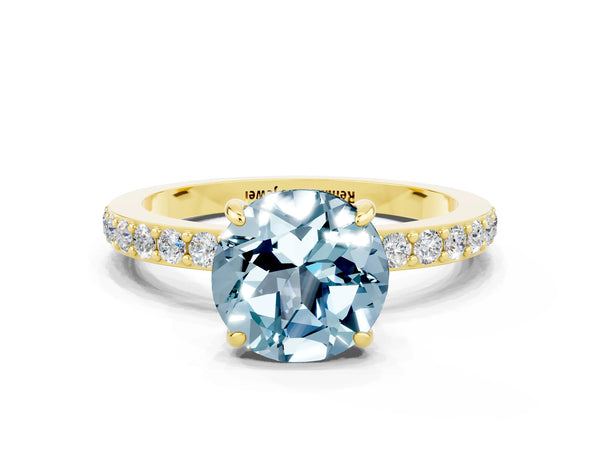 Yellow gold Round Cut Aquamarine Pavé Engagement Ring with Round  Accents and Prong Setting