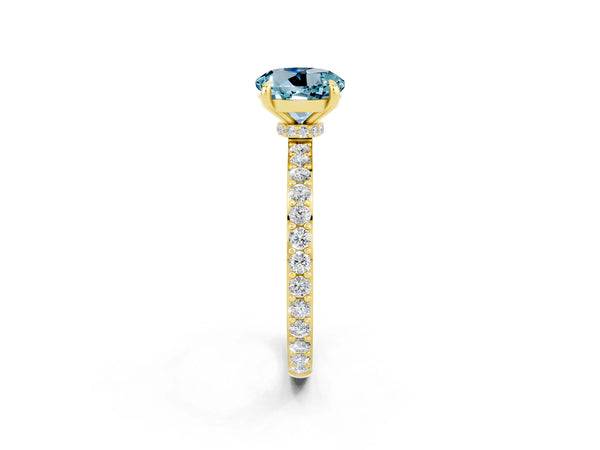 Yellow gold Round Cut Aquamarine Pavé Engagement Ring with Round  Accents and Prong Setting