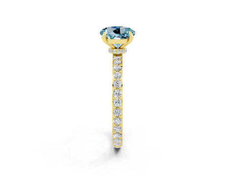Yellow gold Round Cut Aquamarine Ring with Pavé Band and Four-Prong Setting_2