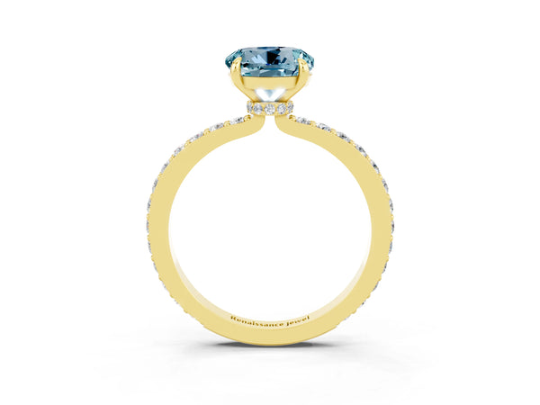 Yellow gold Round Cut Aquamarine Pavé Engagement Ring with Round  Accents and Prong Setting