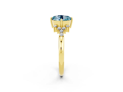 Yellow gold Round Cut Aquamarine Ring with Side Stones and Four-Prong Setting_38