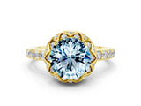Yellow gold Round Cut Aquamarine Scalloped Halo Engagement Ring with Round Shared Prong Band_24