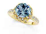 Yellow gold Round Cut Aquamarine Scalloped Halo Engagement Ring with Round Shared Prong Band_25