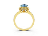 Yellow gold Round Cut Aquamarine Scalloped Halo Engagement Ring with Round Shared Prong Band_27