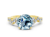 Yellow gold Round Cut Aquamarine Scattered Round Accent Ring with Prong Setting_12
