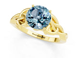 Yellow gold Round Cut Aquamarine Solitaire Celtic Knot Ring with Four-Prong Setting_13
