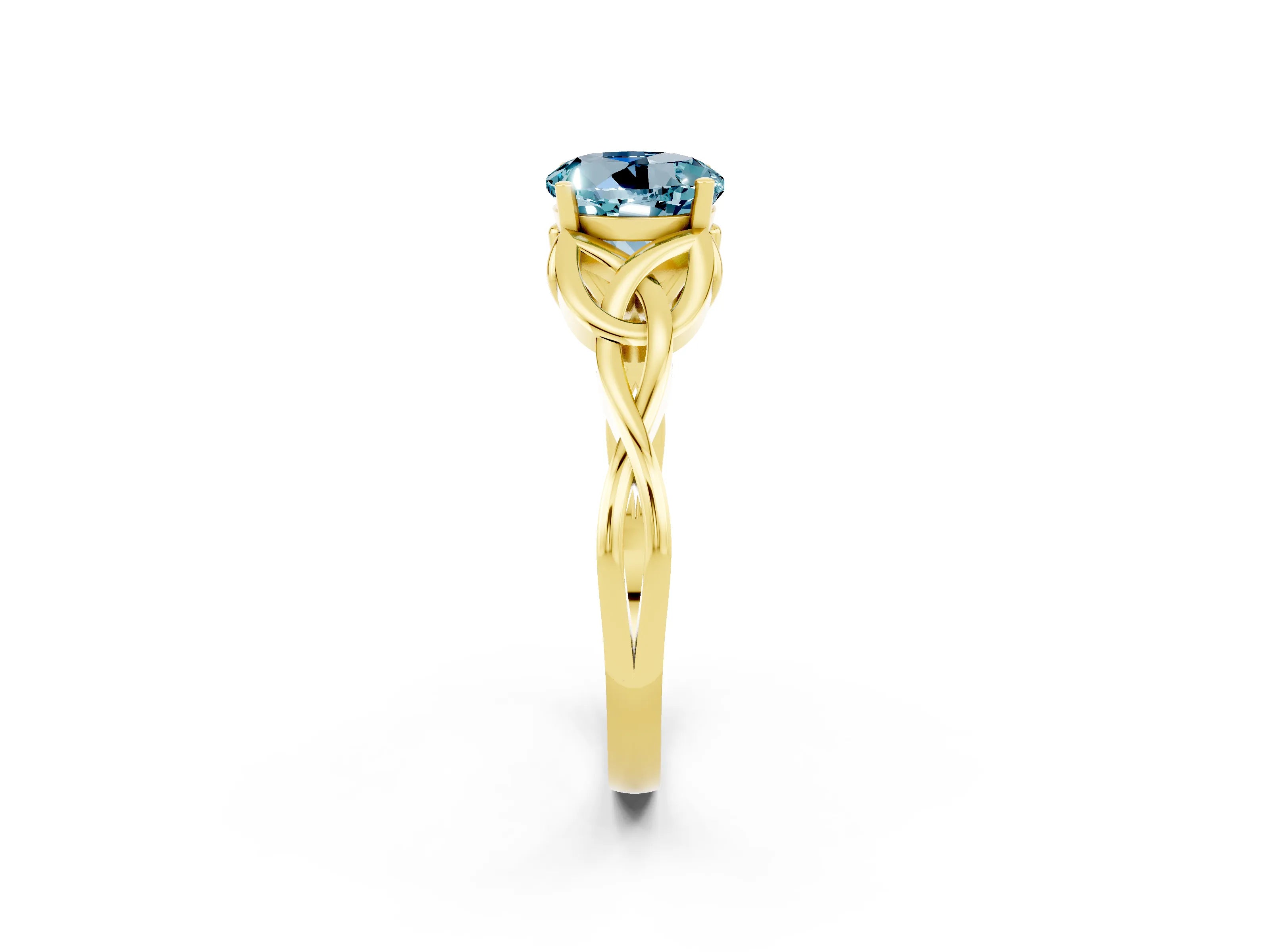 Yellow gold Round Cut Aquamarine Solitaire Celtic Knot Ring with Four-Prong Setting_14