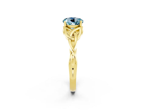 Yellow gold Round Cut Aquamarine Solitaire Celtic Knot Ring with Four-Prong Setting_14