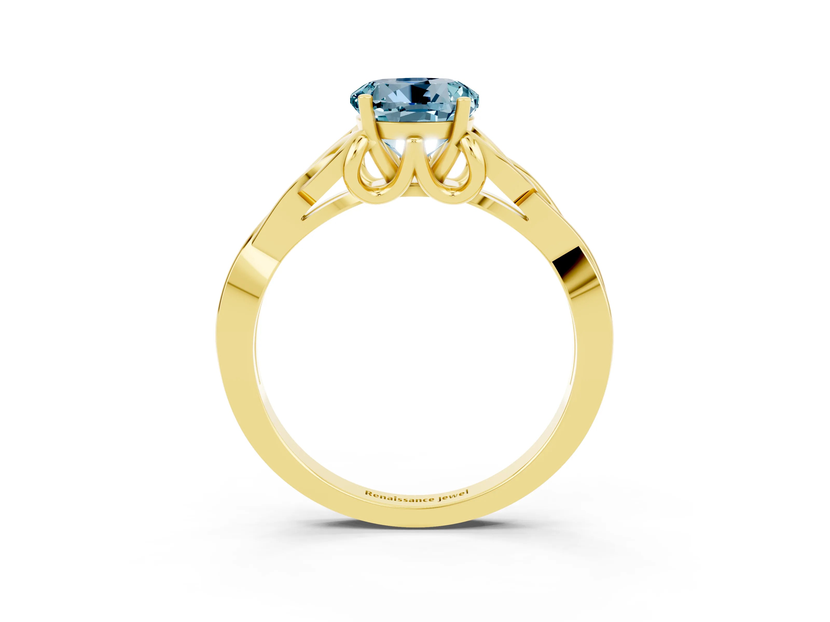 Yellow gold Round Cut Aquamarine Solitaire Celtic Knot Ring with Four-Prong Setting_15
