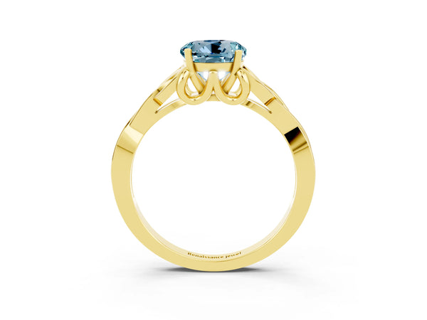 Yellow gold Round Cut Aquamarine Solitaire Celtic Knot Ring with Four-Prong Setting