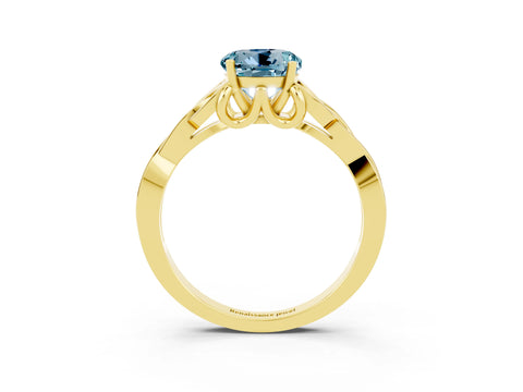 Yellow gold Round Cut Aquamarine Solitaire Celtic Knot Ring with Four-Prong Setting_15