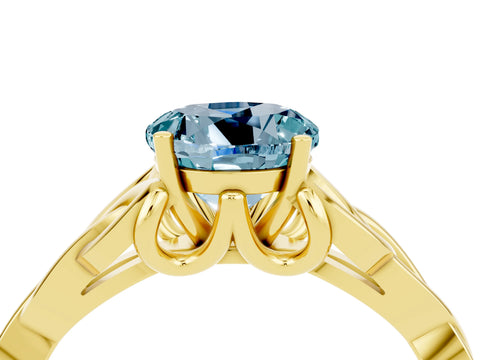 Yellow gold Round Cut Aquamarine Solitaire Celtic Knot Ring with Four-Prong Setting_16