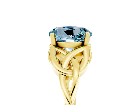 Yellow gold Round Cut Aquamarine Solitaire Celtic Knot Ring with Four-Prong Setting_17