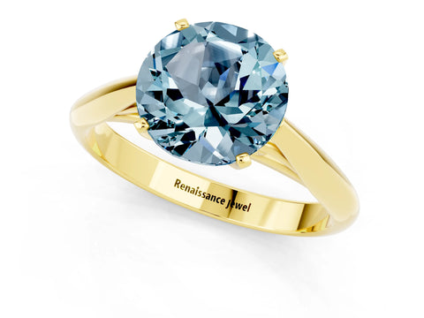 Yellow gold Round Cut Aquamarine Solitaire Engagement Ring with Cathedral Setting and Four-Prong Mount_13