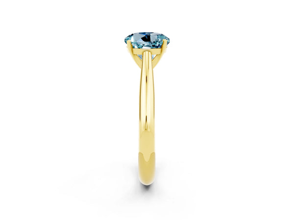 Yellow gold Round Cut Aquamarine Solitaire Engagement Ring with Cathedral Setting and Four-Prong Mount