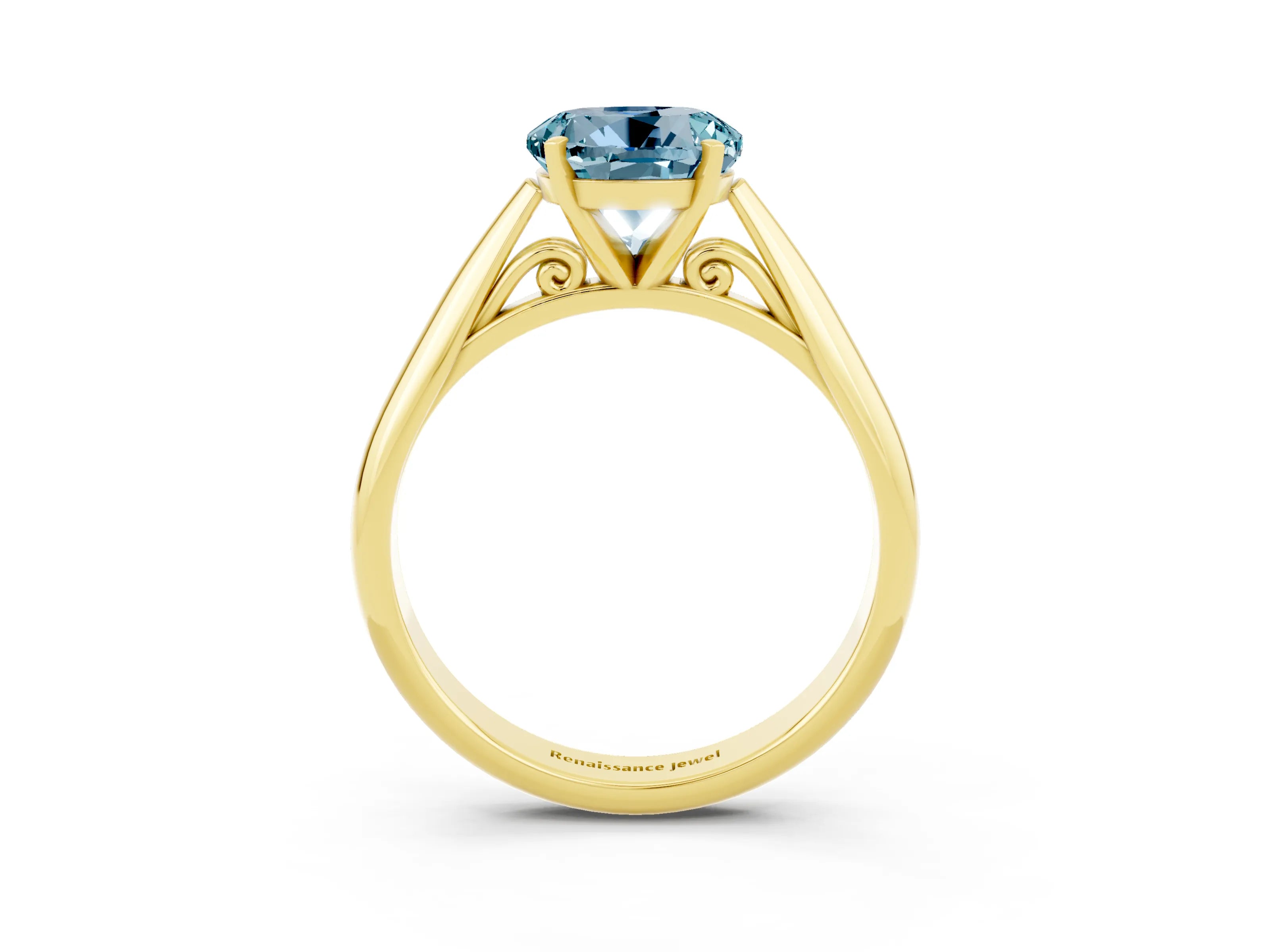 Yellow gold Round Cut Aquamarine Solitaire Engagement Ring with Cathedral Setting and Four-Prong Mount_15