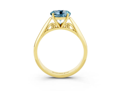 Yellow gold Round Cut Aquamarine Solitaire Engagement Ring with Cathedral Setting and Four-Prong Mount_15