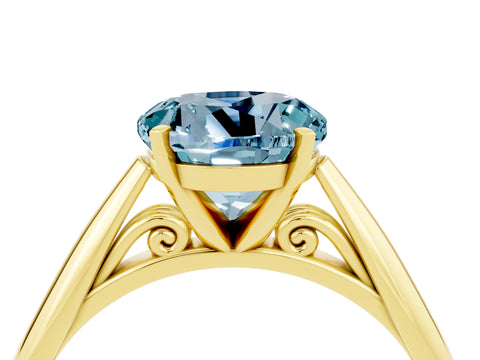 Yellow gold Round Cut Aquamarine Solitaire Engagement Ring with Cathedral Setting and Four-Prong Mount_16