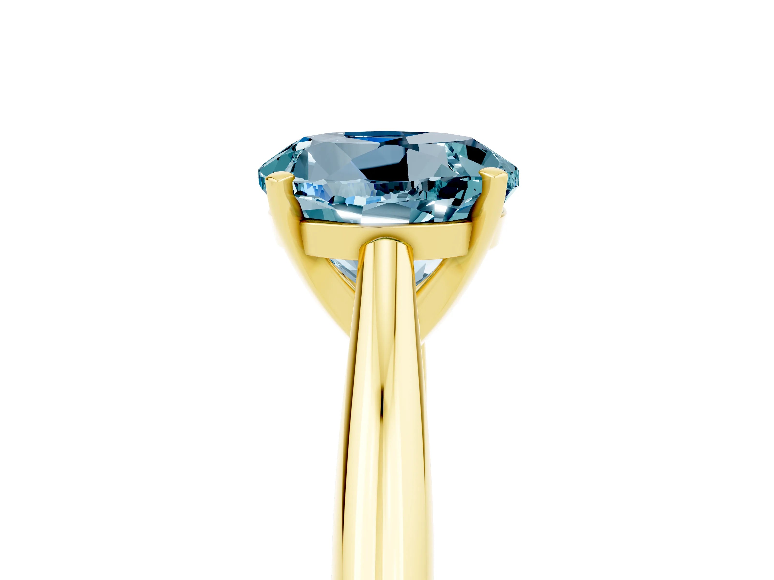 Yellow gold Round Cut Aquamarine Solitaire Engagement Ring with Cathedral Setting and Four-Prong Mount_17