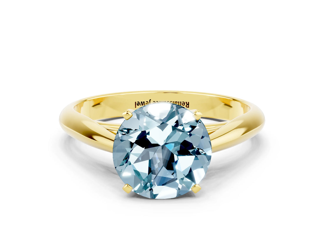 Yellow gold Round Cut Aquamarine Solitaire Engagement Ring with Cathedral Setting and Four-Prong Mount_72