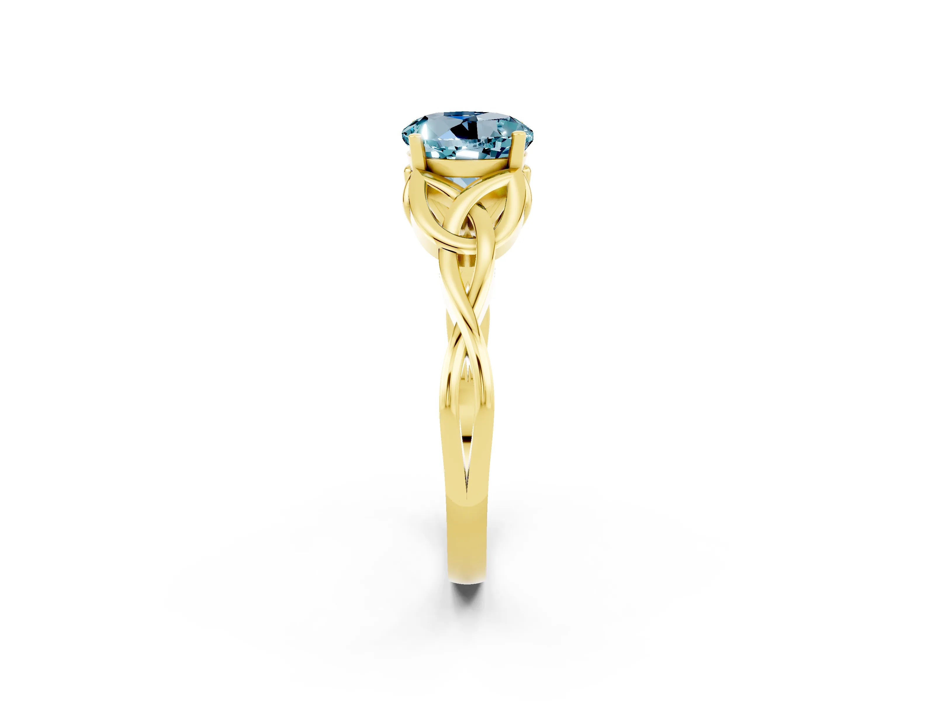 Yellow gold Round Cut Aquamarine Solitaire Engagement Ring with Celtic Knot Band and Four-Prong Setting_2
