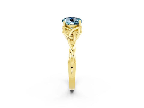 Yellow gold Round Cut Aquamarine Solitaire Engagement Ring with Celtic Knot Band and Four-Prong Setting_2