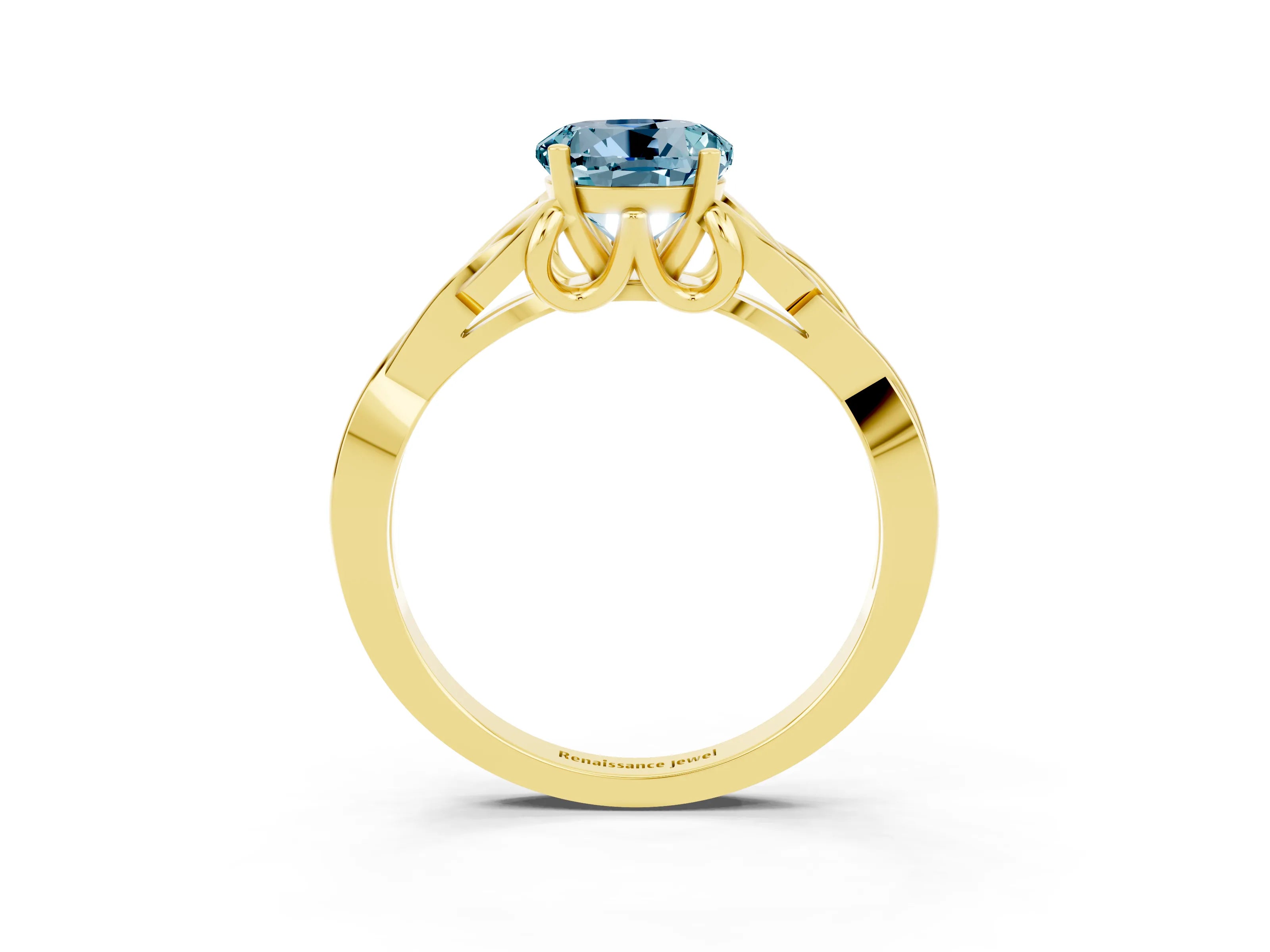 Yellow gold Round Cut Aquamarine Solitaire Engagement Ring with Celtic Knot Band and Four-Prong Setting_3