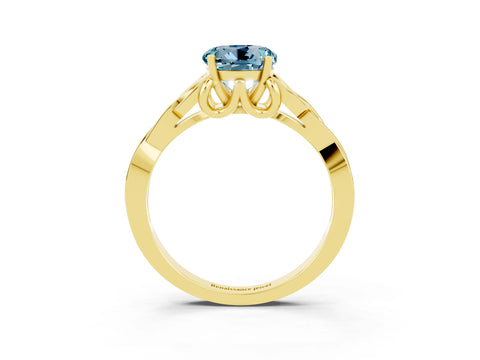 Yellow gold Round Cut Aquamarine Solitaire Engagement Ring with Celtic Knot Band and Four-Prong Setting_3
