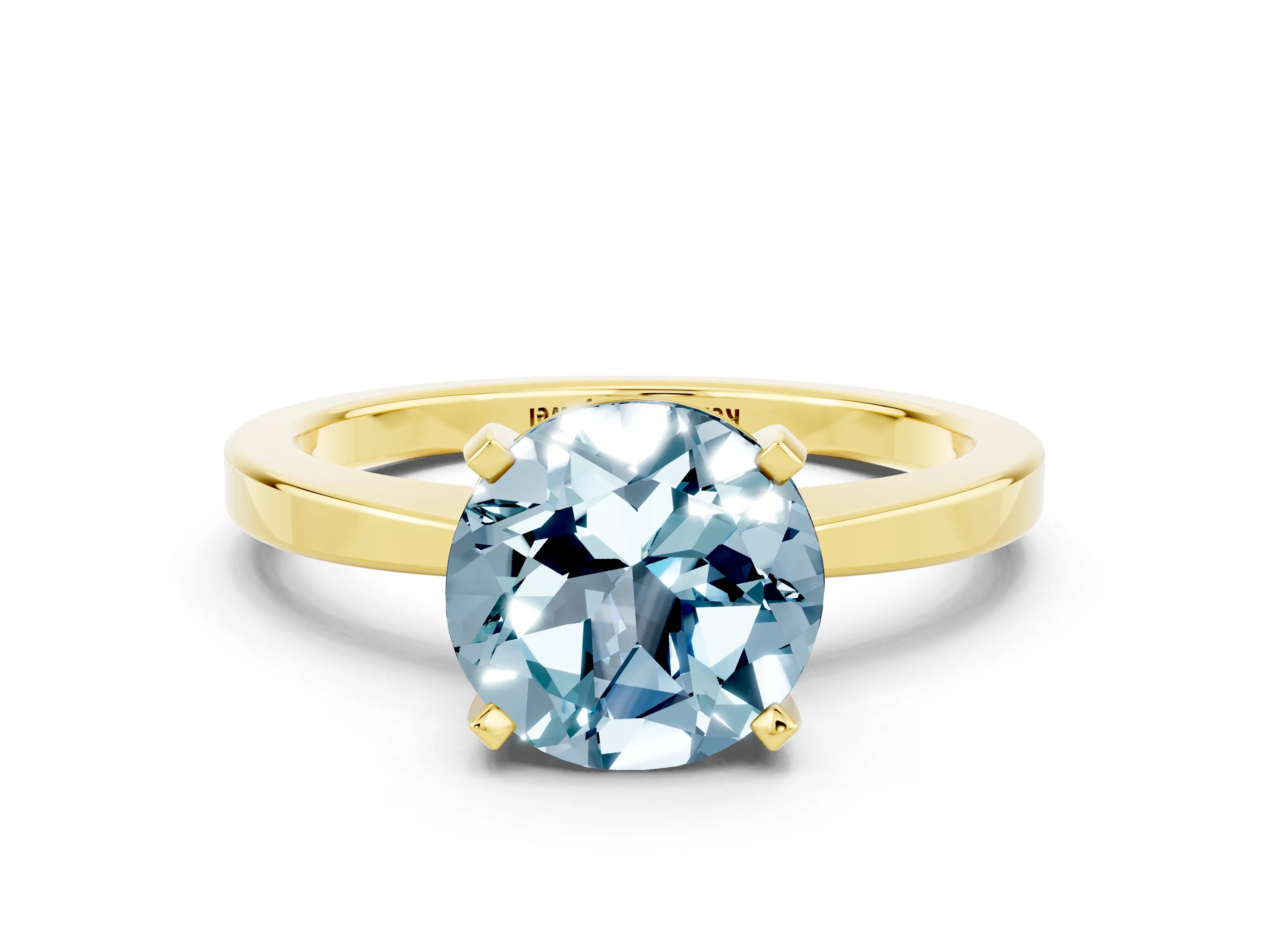 Yellow gold Round Cut Aquamarine Solitaire Engagement Ring with Classic Band and Four-Prong Setting_24