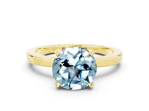Yellow gold Round Cut Aquamarine Solitaire Engagement Ring with Classic Band and Four-Prong Setting_24
