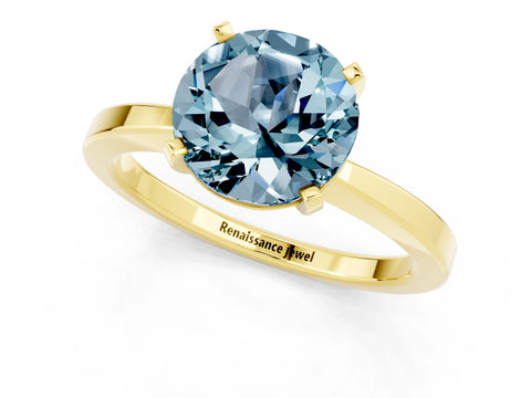 Yellow gold Round Cut Aquamarine Solitaire Engagement Ring with Classic Band and Four-Prong Setting_25