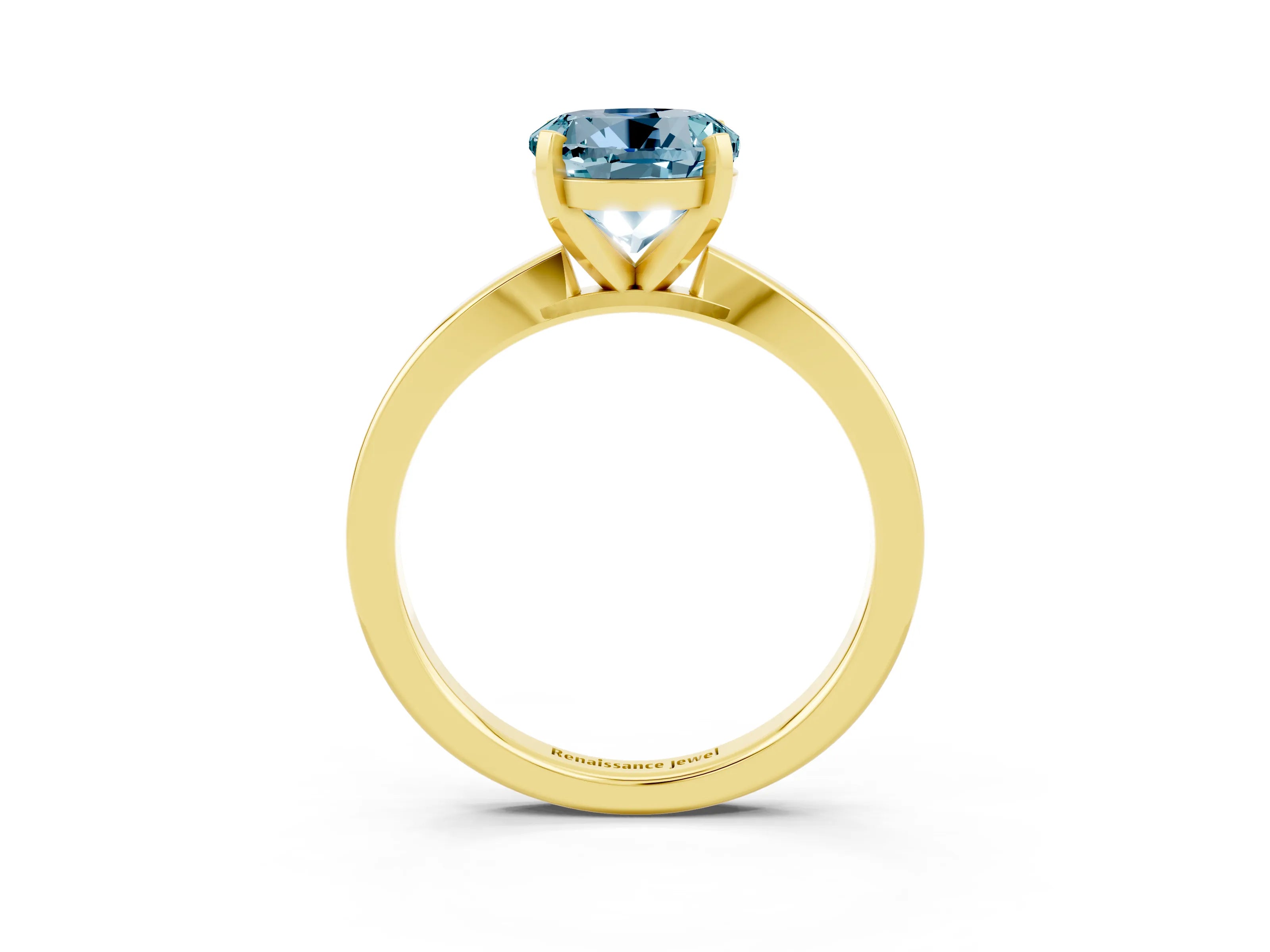 Yellow gold Round Cut Aquamarine Solitaire Engagement Ring with Classic Band and Four-Prong Setting_27