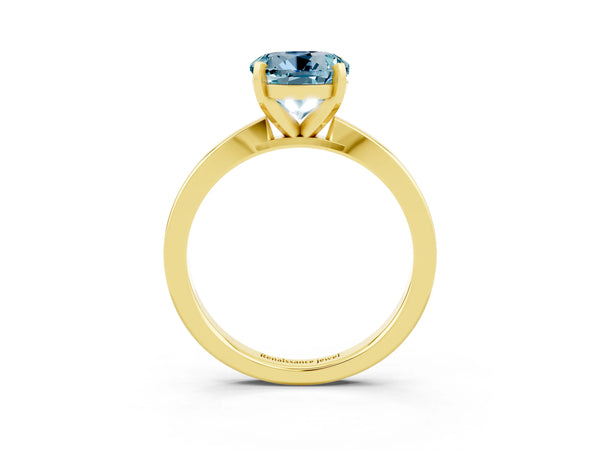 Yellow gold Round Cut Aquamarine Solitaire Engagement Ring with Classic Band and Four-Prong Setting