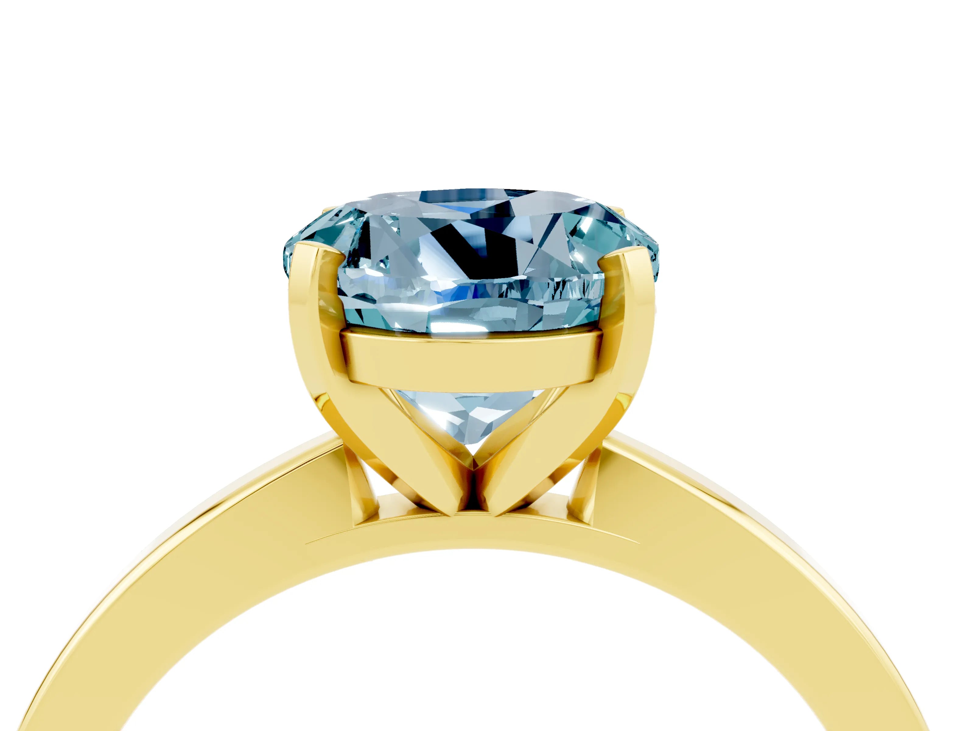 Yellow gold Round Cut Aquamarine Solitaire Engagement Ring with Classic Band and Four-Prong Setting_28