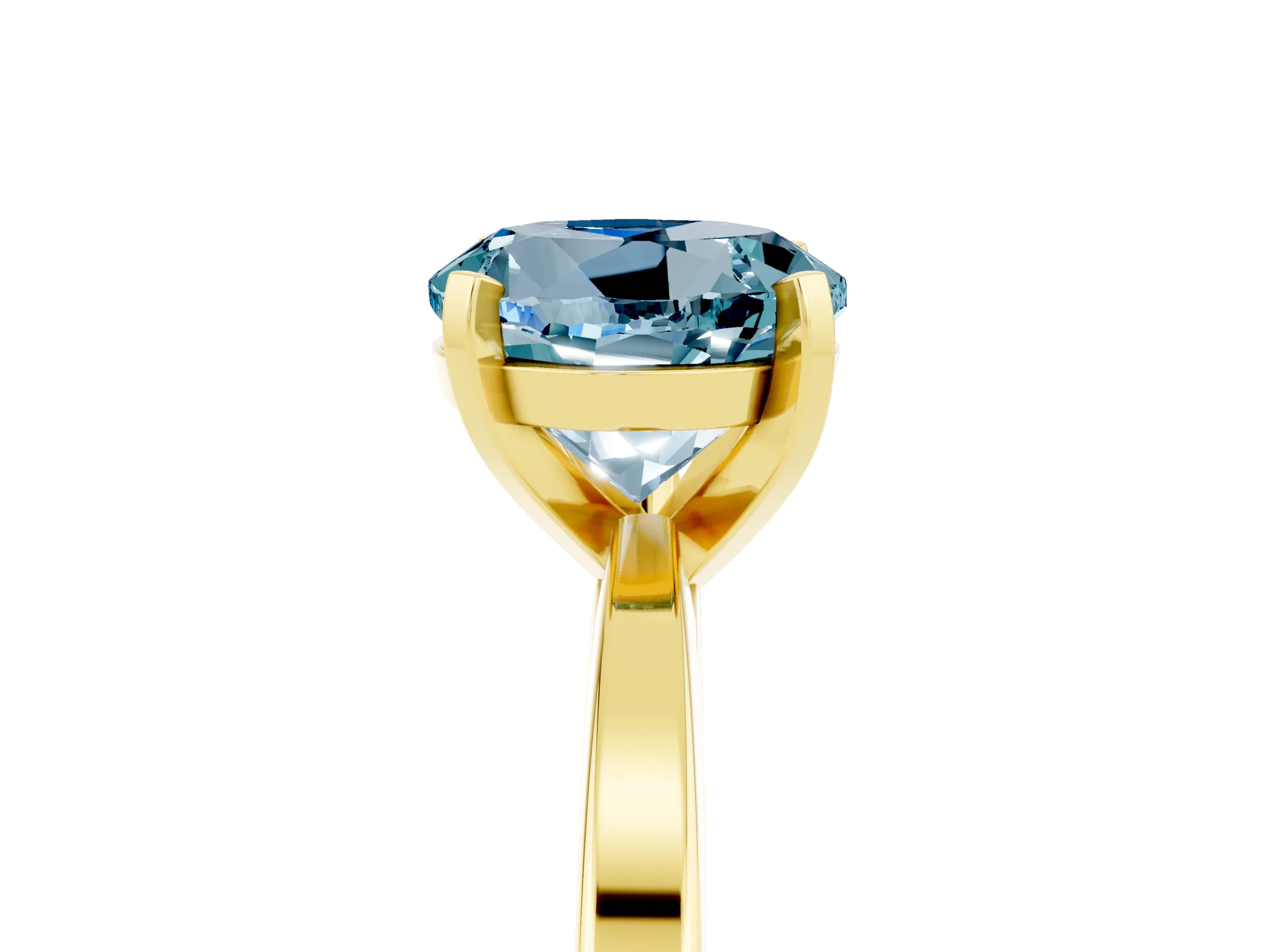 Yellow gold Round Cut Aquamarine Solitaire Engagement Ring with Classic Band and Four-Prong Setting_29
