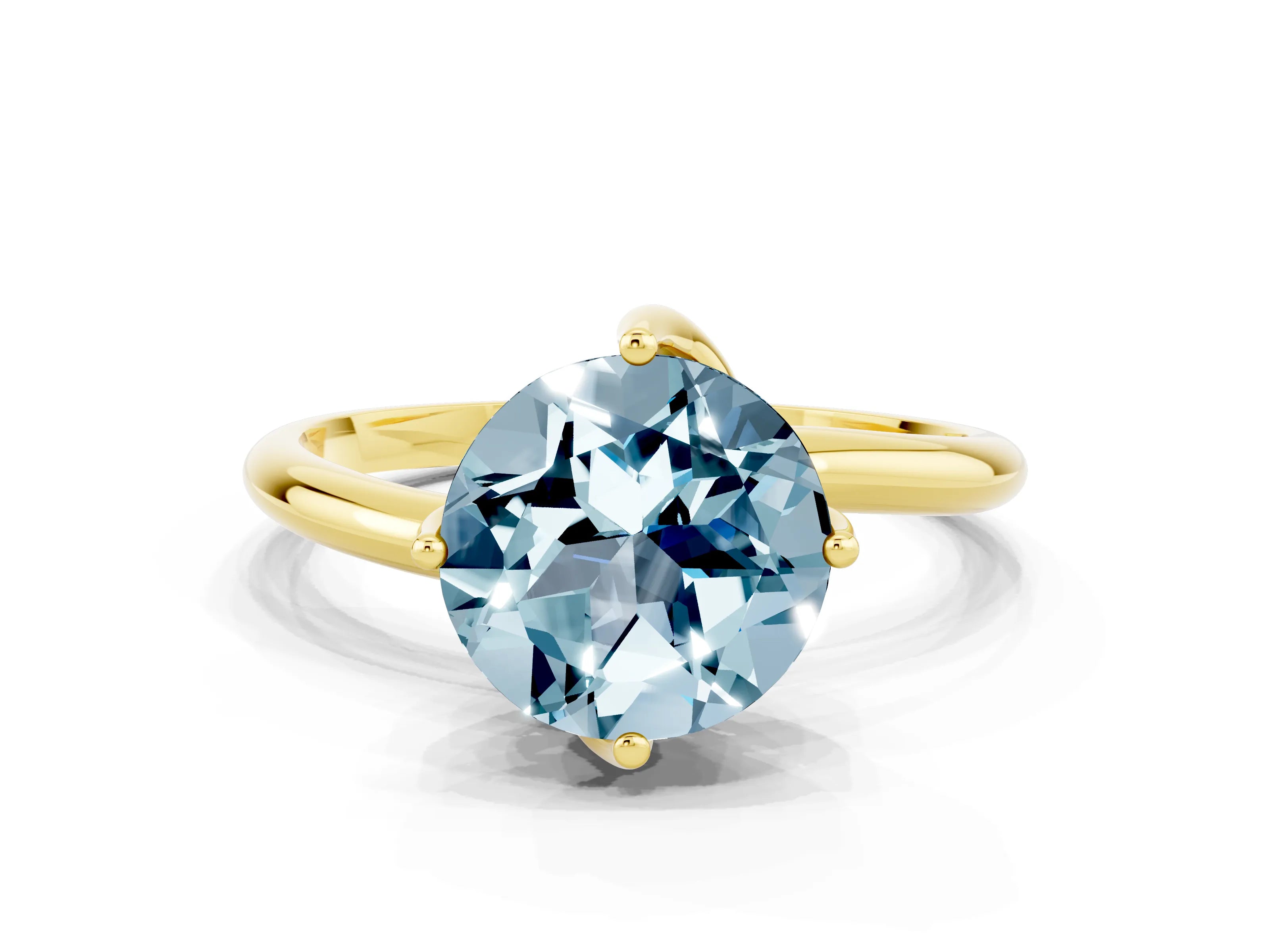 Yellow gold Round Cut Aquamarine Solitaire Engagement Ring with Four-Prong Setting and Classic Band_12