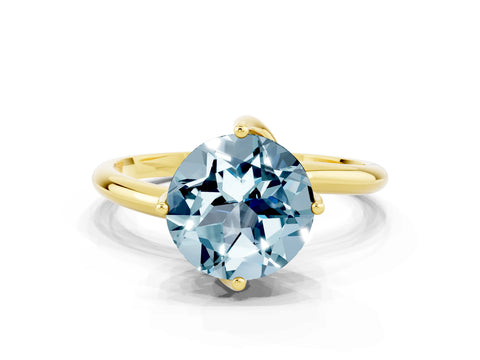 Yellow gold Round Cut Aquamarine Solitaire Engagement Ring with Four-Prong Setting and Classic Band_12